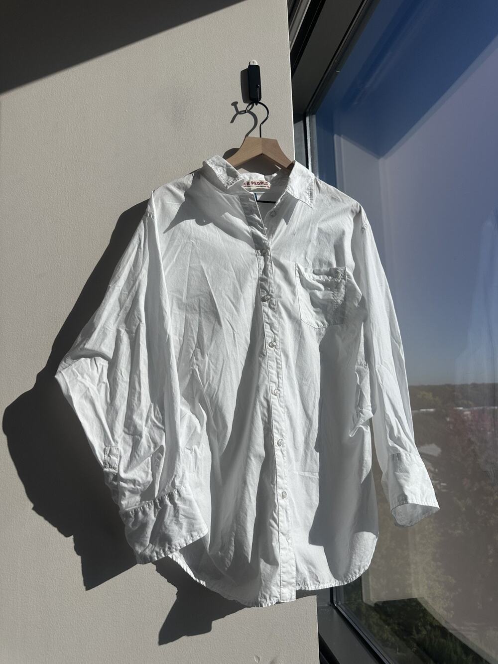 Free People Oversized White Button Down Slouchy 100% Cotton Sz L
